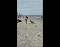 Woman red bikini beach sand photo shoot