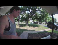 Woman carries carseat falls down steps