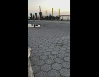 Woman blue shirt ride blue bicycle photo shoot seaside pier