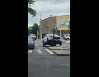 Car crash into road sign along brooklyn at day