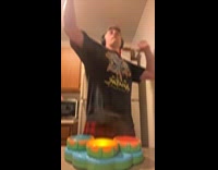 Man act like DJ with kid toy