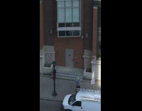 Guy write birthday greeting entrance stairs outside