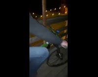 Guy green bicycle down wood stairs fail 