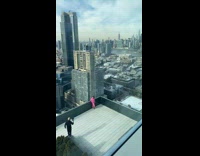 Woman pink outfit yoga stretch dance balcony Part 1