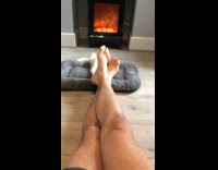 Dog jumps over leg back and forth