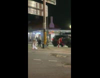 Man red striped sweater freestyle dance street