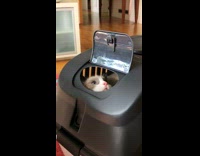 Cat in kennel cage pulls down cover