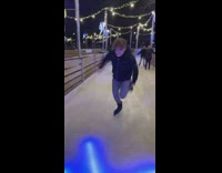 Man in ice skate shoes run in slow motion