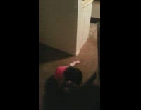 Little girl backs away from mom and hits her head on corner wall, starts crying