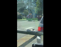 Guy shirtless blue shorts shadow boxing street