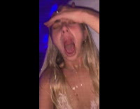 DJ guy sprays champagne white shirt girl