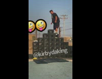 Big guy in black attempts milk crate climb and falls 