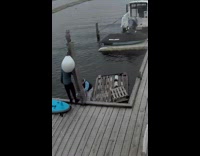 Little boy fell from raft at docks
