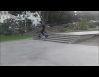 Bike handlebar breaks after guy jumps down staircase and scorpions at skatepark