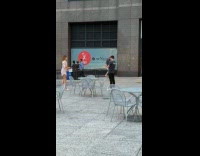 Woman pose drop white handbag on ground