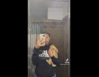 Girl mirror picture with her rabbit before and after 