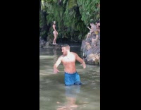 Woman black bikini mini waterfalls wet pictorial