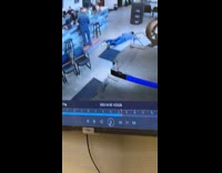 Guy on crutches kicks coworker falls over 