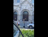 Brown dress different colored boots girl steps 