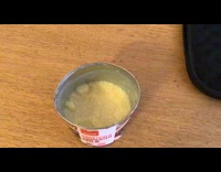 Condensed milk in can turned in styrofoam