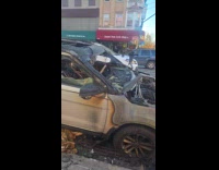 Aftermath of burning car in Sunset Park