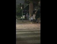 Man blue shirt rides broomstick for jump shot