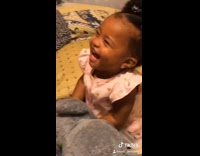 Baby laughs at toy elephant getting punched 