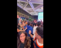 Knicks fans on street scream celebrate night