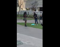 Woman transparent top polka dot skirt dance