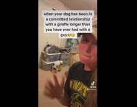 Girl dances while dog humps giraffe toy 