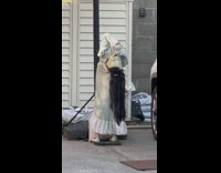 Scary halloween decoration under basketball hoop 