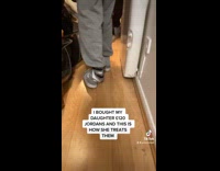 Girl creases expensive jordan sneakers 