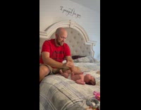 Dad does process of making baby fart 