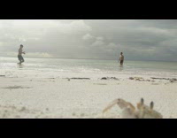 Crab interrupts video beach waves two guys