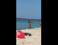 Yellow bikini girl beach water selfies kids
