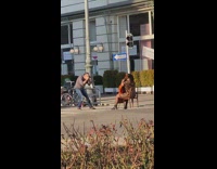 Girl play cello sit chair street car