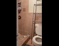 Cat sits funny position on bathroom floor