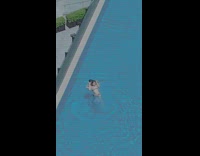 Couple teach swim bikini swimming pool react