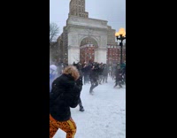 Storm trooper gets hit in snowball fight