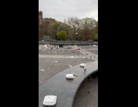 Washington square park grounds filled with trash