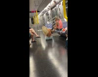 Two girls sit ups subway floor bikini 