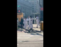 Group white jumpsuit dance street toxic tech