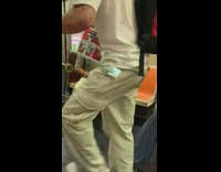 Red shirt guy spits drink out subway 