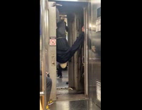 Collab Subway Creatures - Man hang upside down between train cars
