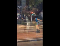 Woman rollerblades dance middle of the road