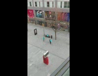 Guy blue delivery backpack dance street tree