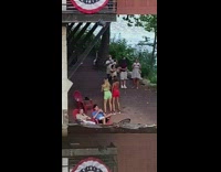 Two girls film tiktok outside bucks playhouse 