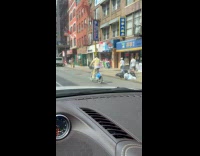 Man floral outfit ride citi bike street