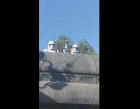 Girl dancing stormtroopers Disneyland shake head 