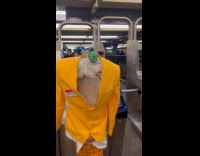 Kid wearing bob costume at subway